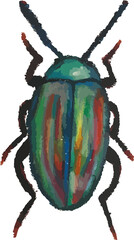 Ilustración colorida de un escarabajo,  estilo artístico simple y colorido, con apariencia hecha a mano.