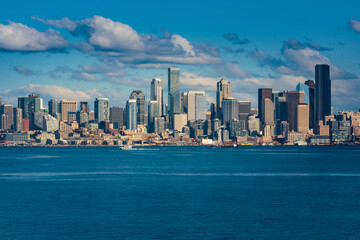 Seattle skyline from Puget Sound, Washington State, USA.