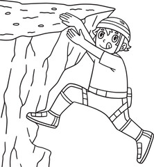 Bouldering Boy Reaching Ledge Isolated Coloring