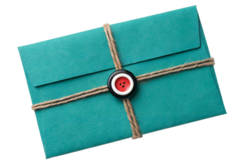 Teal Envelope Tied with Jute Twine and Decorated with a Button Seal