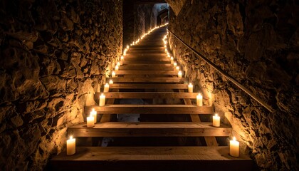 Candlelit Stone Staircase Descent.