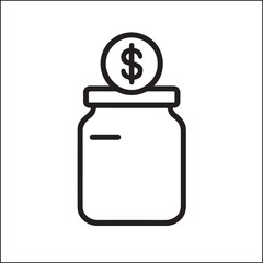 Coin Dropping into Jar Finance Outline Icon