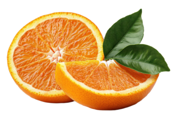 Orange fruit slices isolated on transparent background. Generative AI.