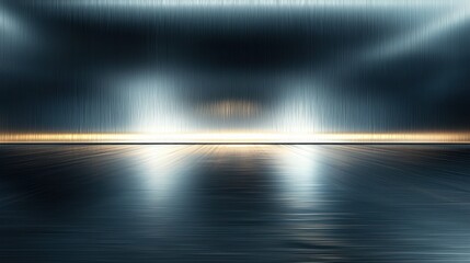Reflective Metallic Hall with Light Gradient and Symmetrical Lines — Futuristic Abstract Background for Tech and Conceptual Use