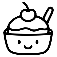 Kawaii Outlined Ice Cream Sundae