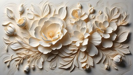 Elegant 3D Floral Wall Art Cream Paper Flowers Design