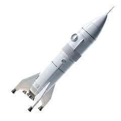White vintage rocket ship isolated against a white background representing space travel and exploration, png.
