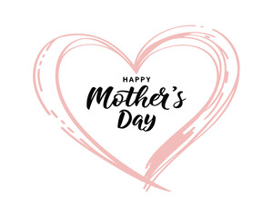 Happy Mothers Day Pink Heart Calligraphy Design