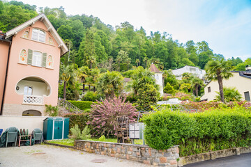 Caslano- Switzerland- 2 May 2025: View of traditional houses in the Ticino.