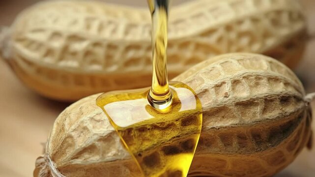 Peanuts being drizzled with oil for cooking and flavor enhancement