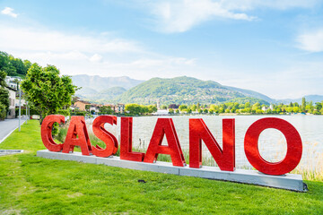 Caslano- Switzerland- 2 May 2025: inscription Caslano near Lake Lugano