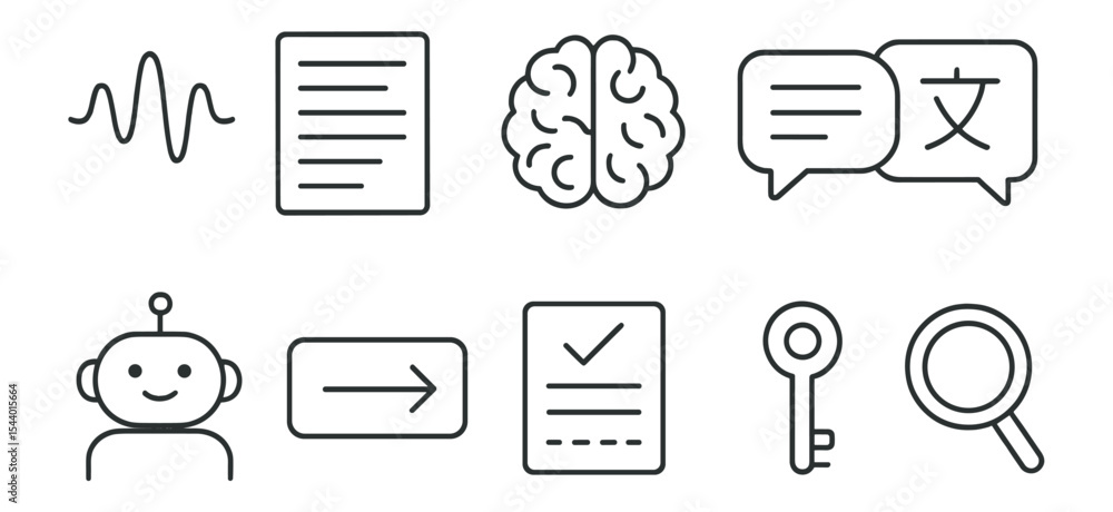 Poster business and technology line icon set. modern communication and data icons collection