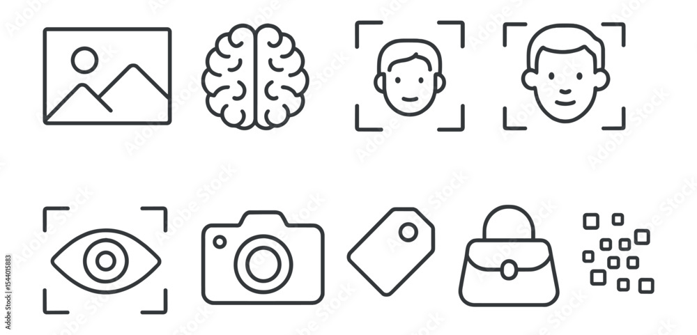 Aufkleber face recognition line icon set. ai technology, camera interface, eye scan symbols