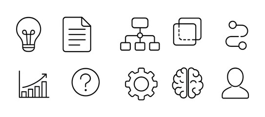 Business management line icon set. strategy, workflow, analysis outline icons