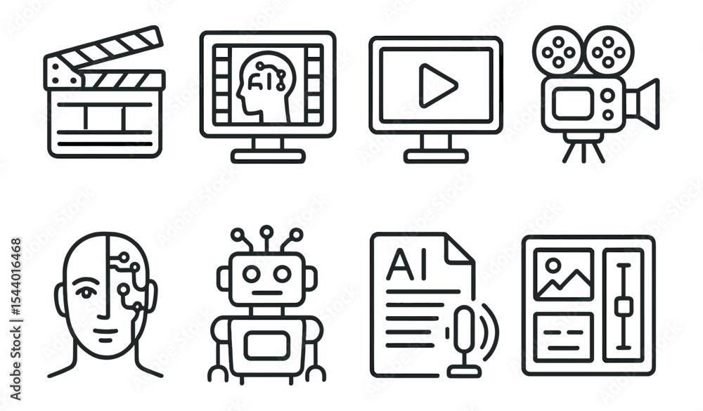 Poster technology and ai line icon set. innovation, robotics, digital symbols outline collection