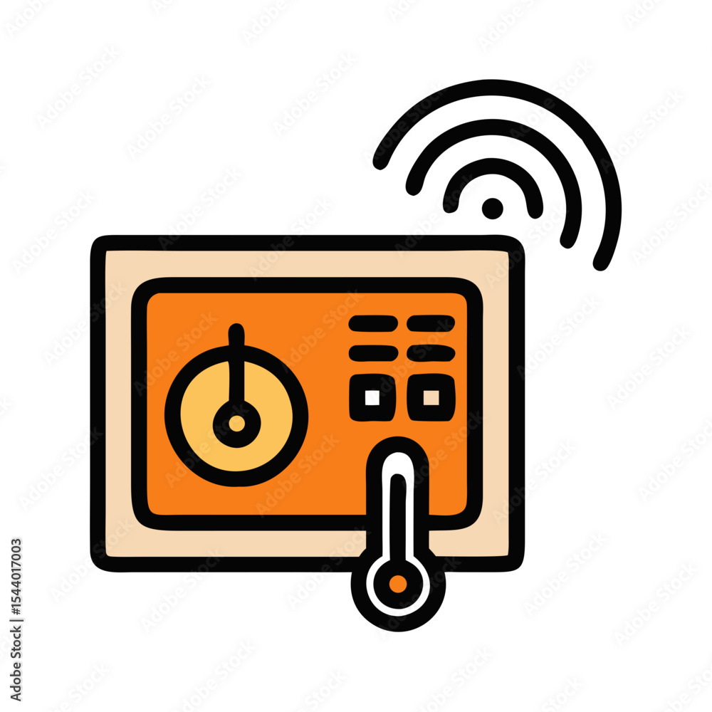 Poster thermostat with wi-fi signal icon featuring a digital display for temperature control and connectivi