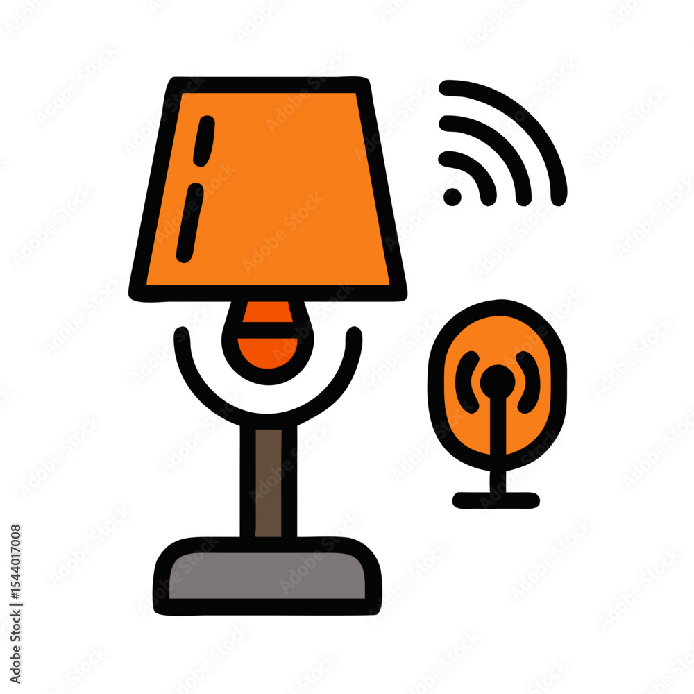 Poster voice-controlled lamp icon featuring a lamp and wireless signal symbol for remote activation - smart
