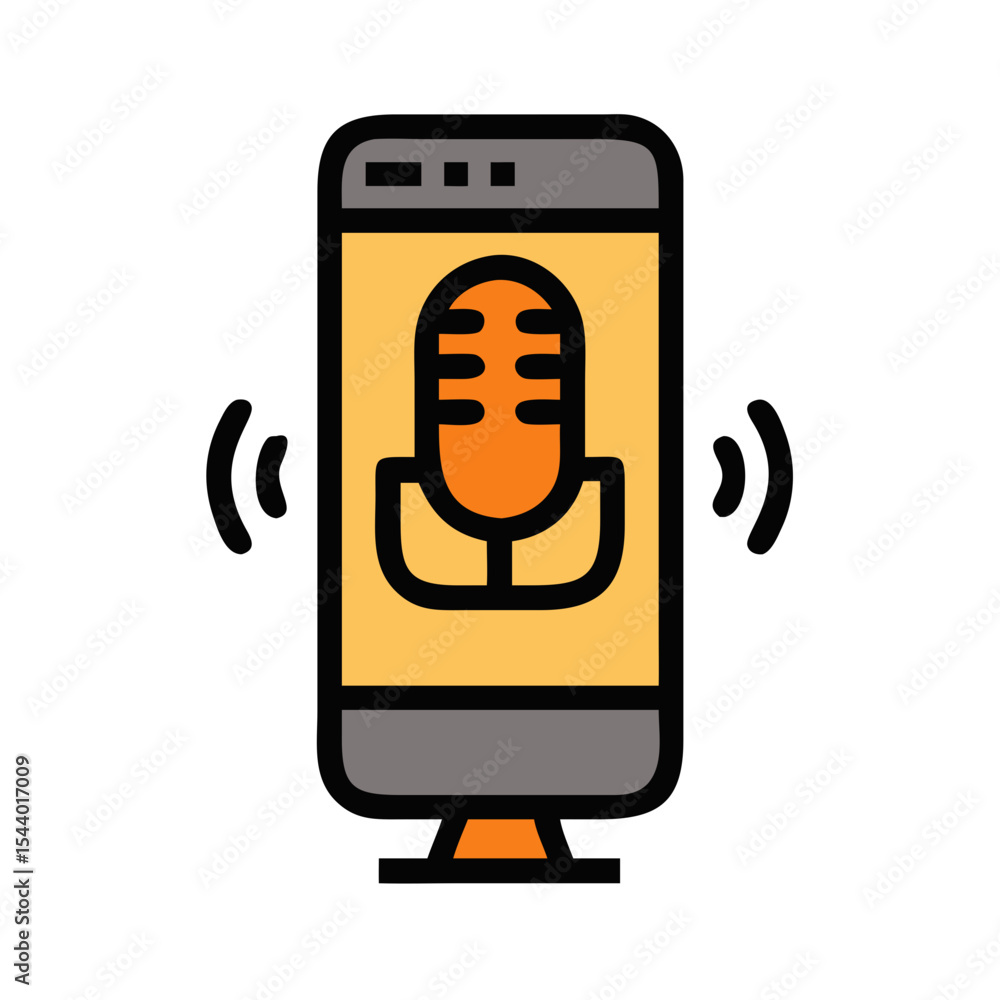 Poster voice assistant icon featuring a smartphone with a microphone symbol for voice command capability - 