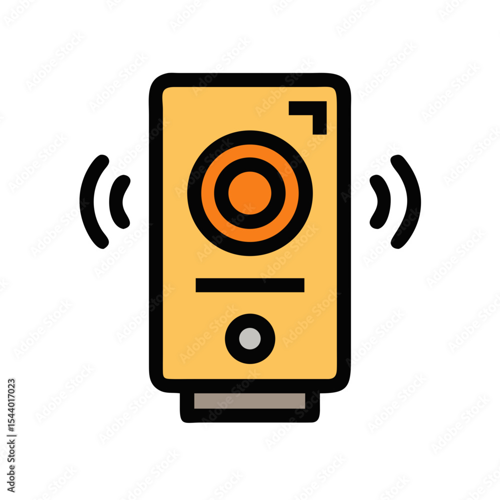 Poster video chime smart device icon featuring a video doorbell with wireless signals for notifications - s