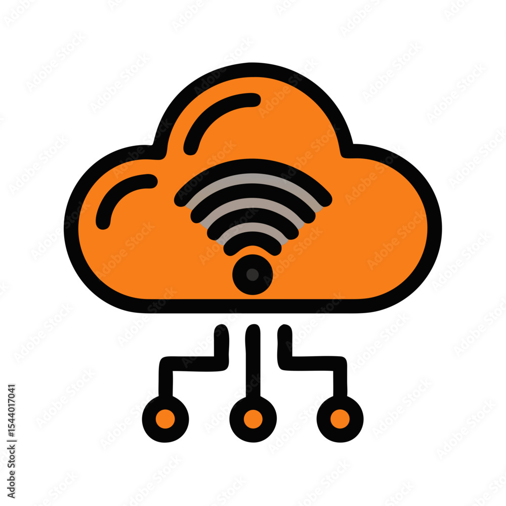 Poster wi-fi smart cloud icon featuring a cloud with wireless signals and connected nodes for data manageme