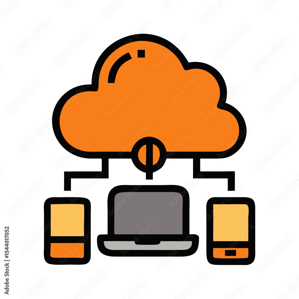 Poster cloud computing icon showcasing connected devices with laptop and cloud symbol - smart thermostat