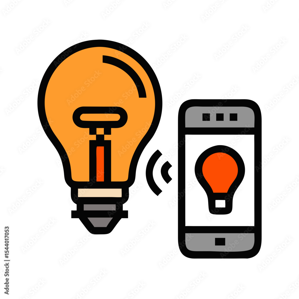 Aufkleber smart light bulb icon with app control displaying a smartphone and bulb connection - smart thermosta
