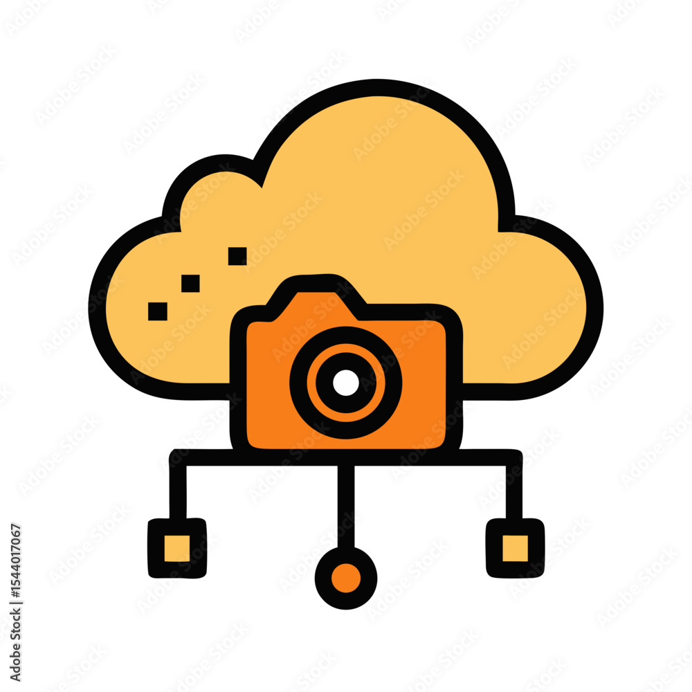 Poster cloud-connected camera icon featuring a camera and cloud symbol with network connection - smart ther