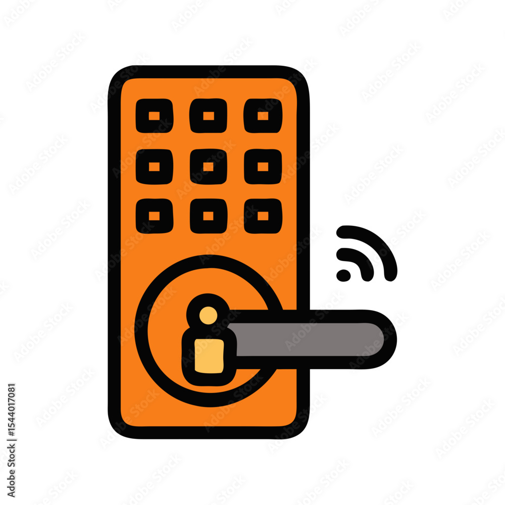 Poster digital smart lock icon featuring a keypad and wireless signal for home security - smart thermostat