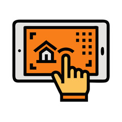 Obraz premium Touchscreen control smart home icon featuring a tablet interface for home management - Smart Thermostat