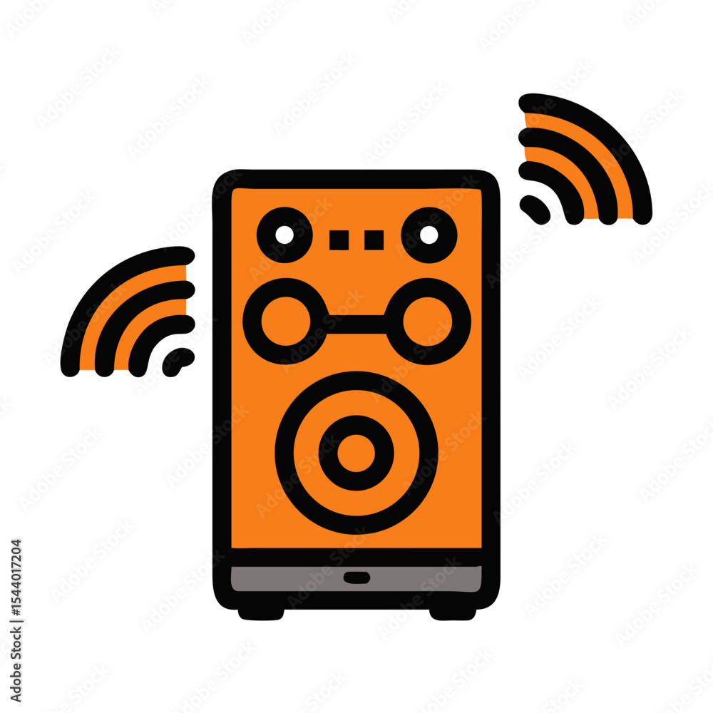 Poster smart home audio device icon featuring a speaker with wireless signals for sound control - smart the