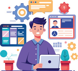 Fototapeta premium Business professional working on laptop illustration
