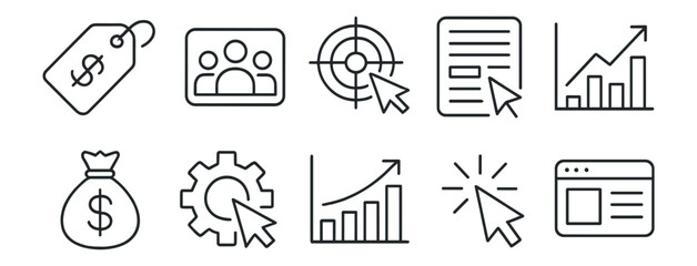 Fototapeta premium Business, marketing line icon set. analytics, seo, e-commerce linear collection
