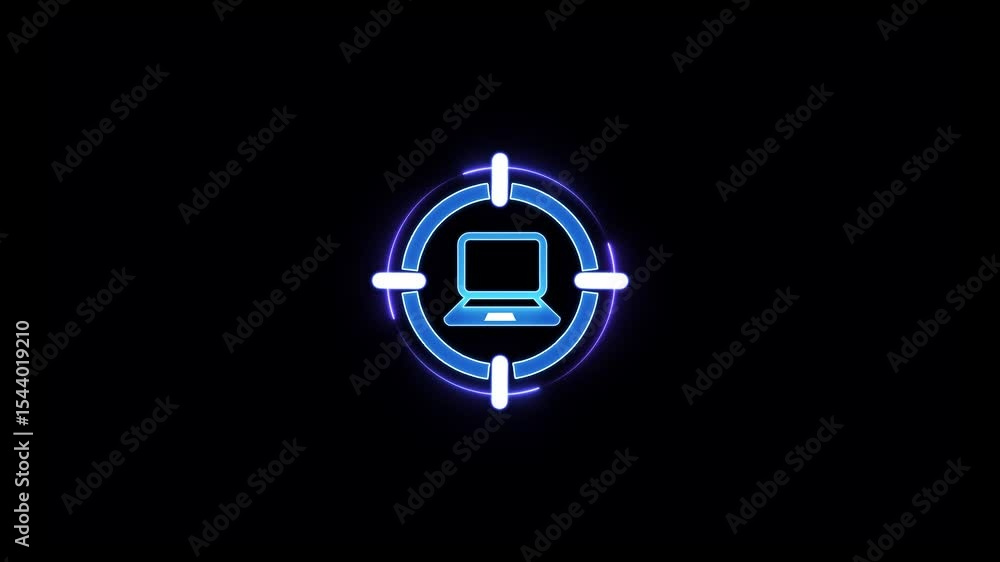 Poster abstract glowing neon laptob icon with circle animation, computer futuristic circuit design neon , c