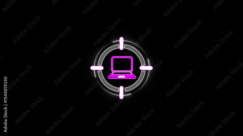 Poster abstract glowing neon laptob icon with circle animation, computer futuristic circuit design neon , c