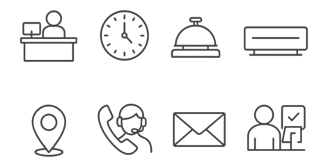  Hotel, hospitality outline icon set. reception, booking, concierge icons in outline style © Hubba Bubba