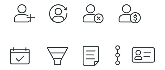 User interface outline icon set. contact, profile management, analytics icons collection