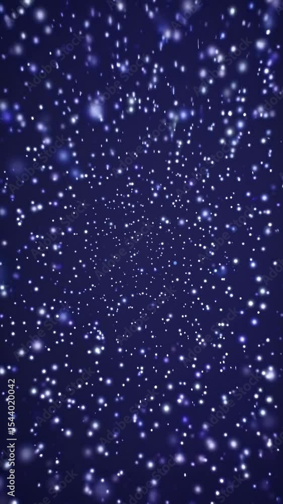 Poster fast-flying glowing particles in deep blue space with perspective motion - seamless abstract backgro