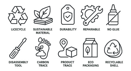 Eco-friendly, sustainability outline icon set. recycling, green technology visuals collection