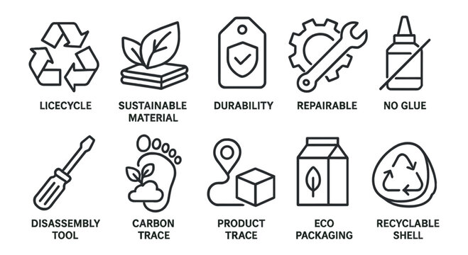 Eco-friendly, sustainability outline icon set. recycling, green technology visuals collection