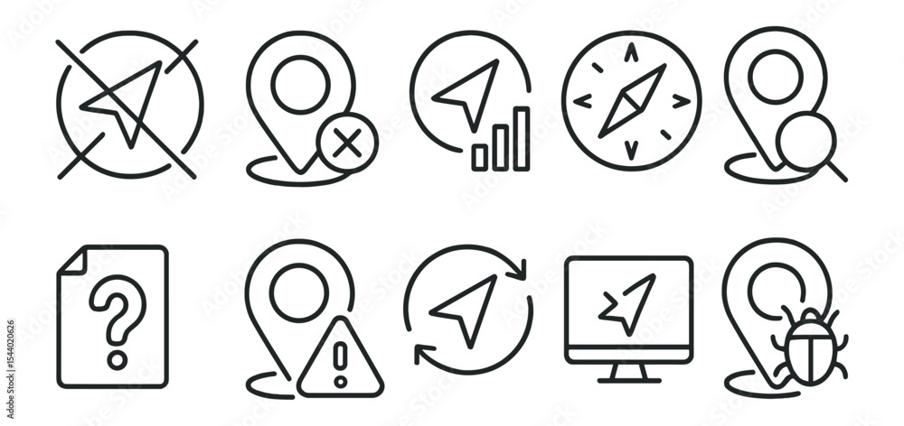 Poster navigation, direction line icon set. gps, map pointers icons outline collection