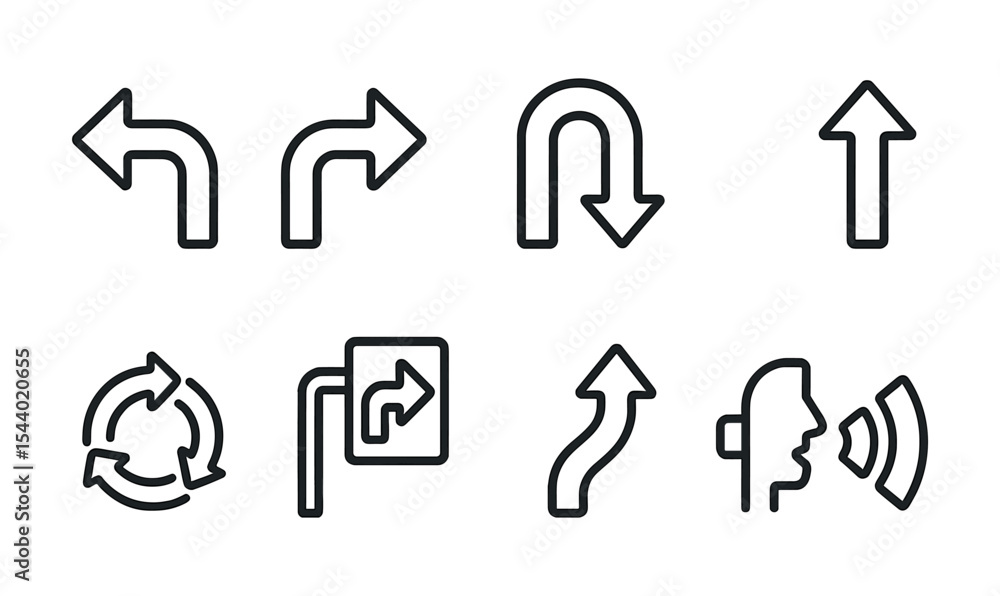 Aufkleber navigation and communication line icon set. wayfinding, talk symbols collection