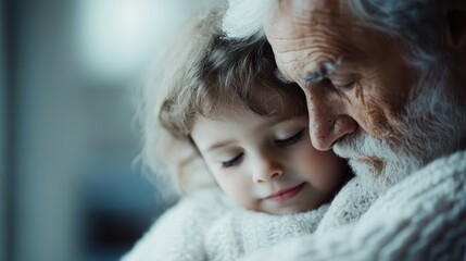 An intimate moment of love and warmth captured in the embrace of a grandparent holding a child, showcasing precious family bonds and the beauty of generational connection.