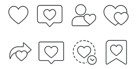 Heart, love line icon set. social media, communication icons outline collection
