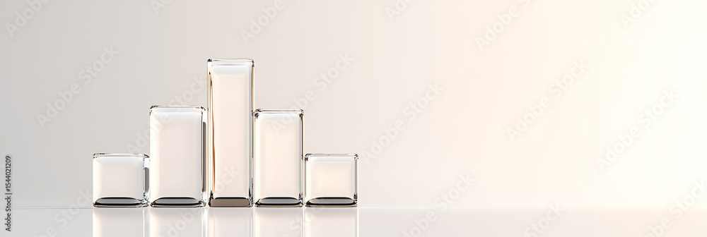 Poster abstract arrangement of transparent rectangular blocks on a reflective surface, conveying growth and