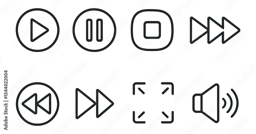 Poster multimedia control icon set. linear style for music and video interface