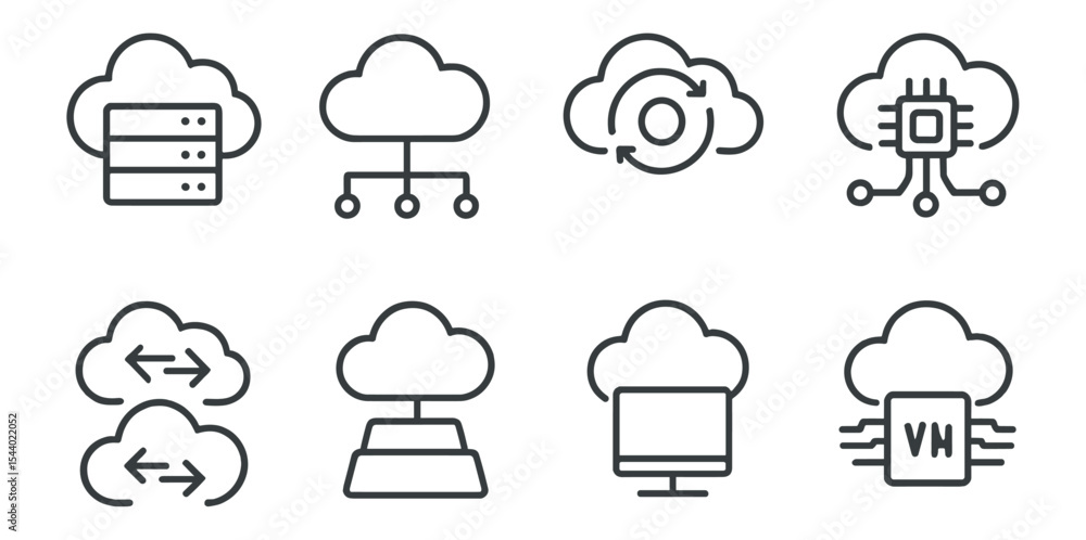 Poster cloud computing outline icon set. server, data, network symbols in line style