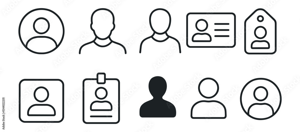 Poster profile and user outline icon set. identity, account avatars in linear style