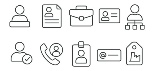 Business and communication line icon set. professional, office, contact symbols collection