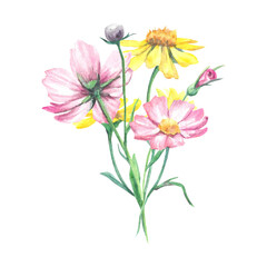 Summer bouquet of watercolor wildflowers
