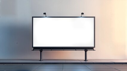 A mesmerizing mockup image of a sleek, minimalist billboard featuring a pristine white screen illuminated by soft diffused light. The background is a gradient of calming pastel hues, creating an iride